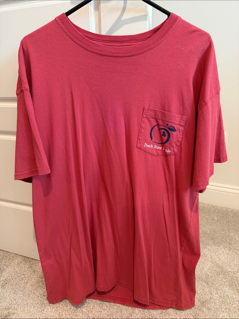 Men's Short-Sleeve Pocket Tee in Deep Rose with Peach Graphic